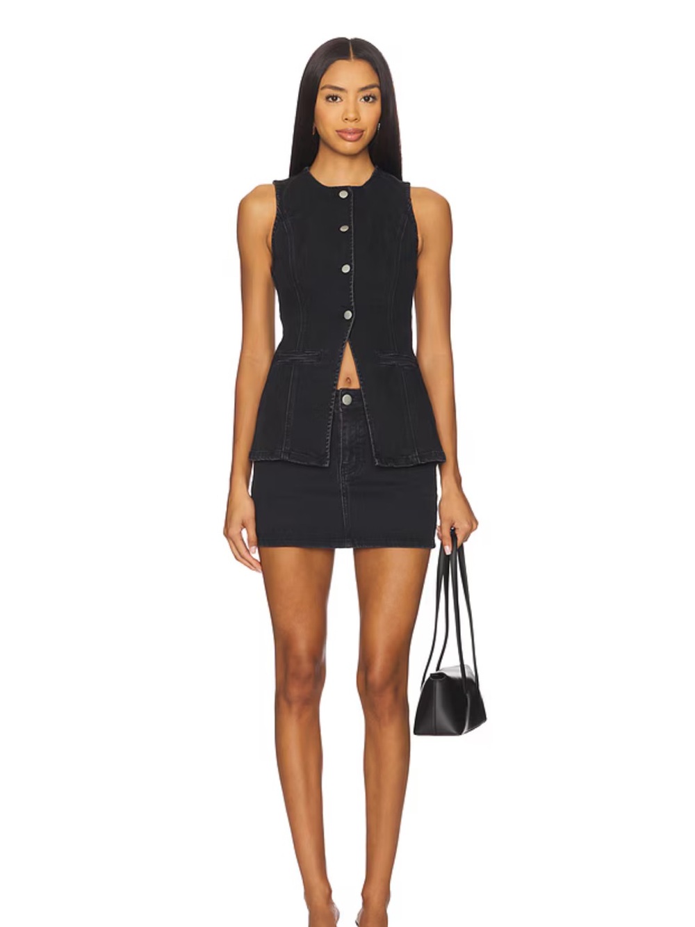 Black Denim Mini Skirt - Classic High-Rise Style - Picture 4 of 7